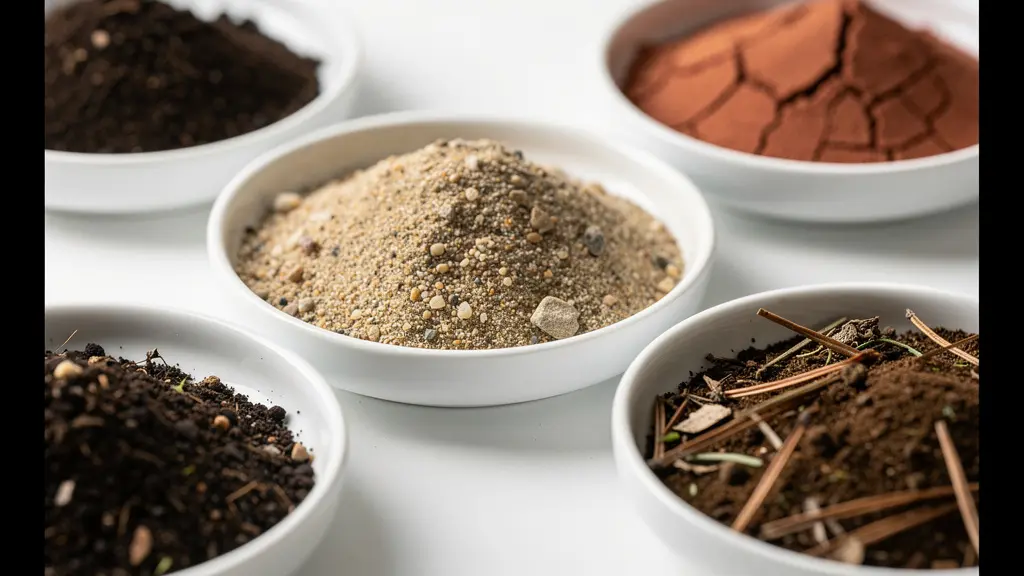 Campioni di diversi tipi di terreno del giardino visti in dettaglio macro