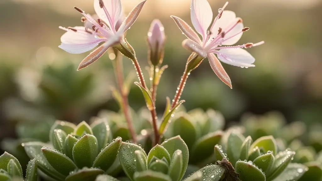Dettaglio ravvicinato di succulente tappezzanti con erbacee perenni fiorite