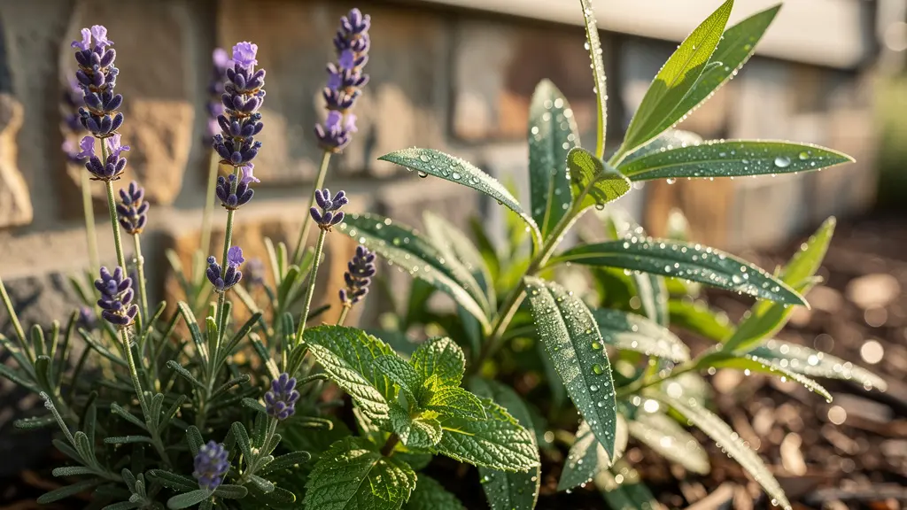 Piante aromatiche disposte strategicamente intorno alle fondamenta di una casa per respingere i roditori