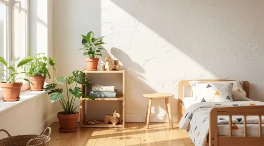 Camera luminosa per bambini con pareti dipinte con pitture naturali a calce