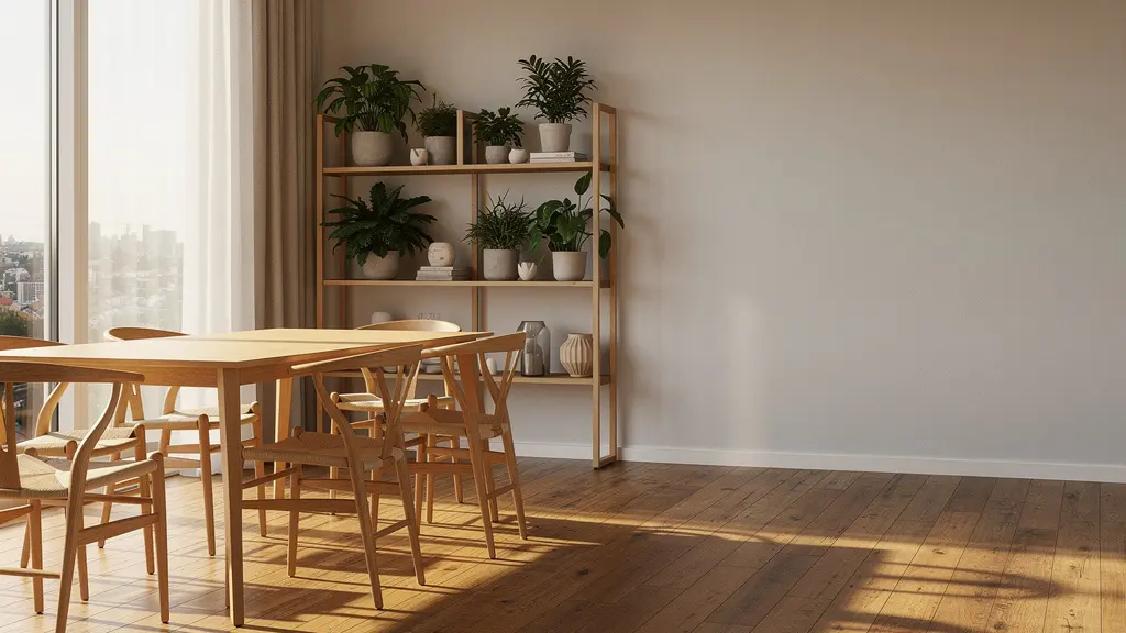 Interno elegante con pavimento in parquet certificato FSC e mobili in legno sostenibile