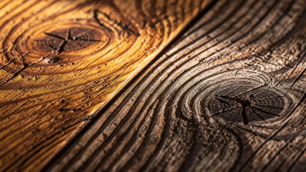 Dettaglio macro della texture di legno massello invecchiato con patina naturale