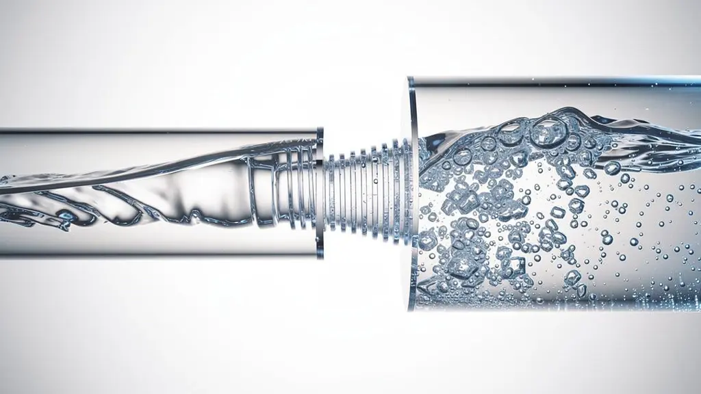 Sezione trasversale di un aeratore che mostra il principio Venturi con flusso d'acqua e miscelazione aria