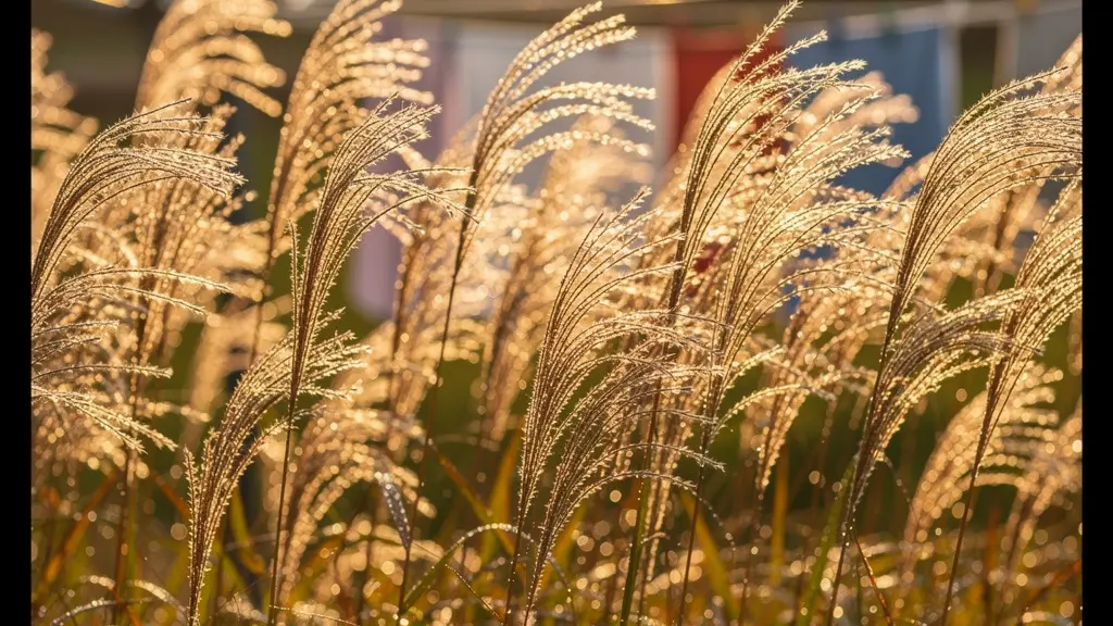Barriera di graminacee Miscanthus alte che creano uno schermo naturale nel giardino