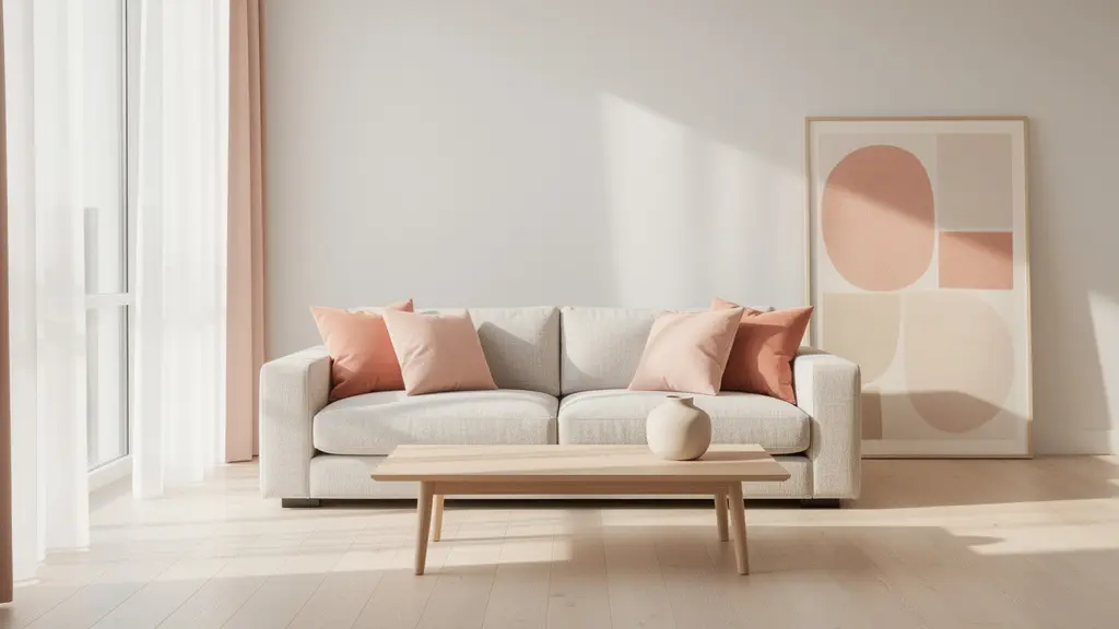 Ambiente domestico con accenti di color pesca Pantone 2024 su elementi facilmente sostituibili