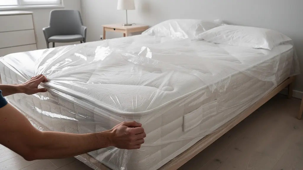 Materasso avvolto in plastica protettiva per prevenire la diffusione di cimici dei letti