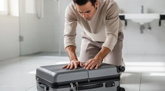 Ispezione accurata di una valigia per prevenire l'infestazione da cimici dei letti dopo un viaggio