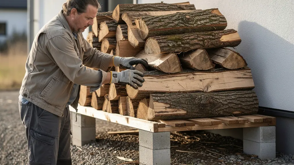 Legnaia sopraelevata su blocchi di cemento con spazio aperto che impedisce l'accesso dei roditori