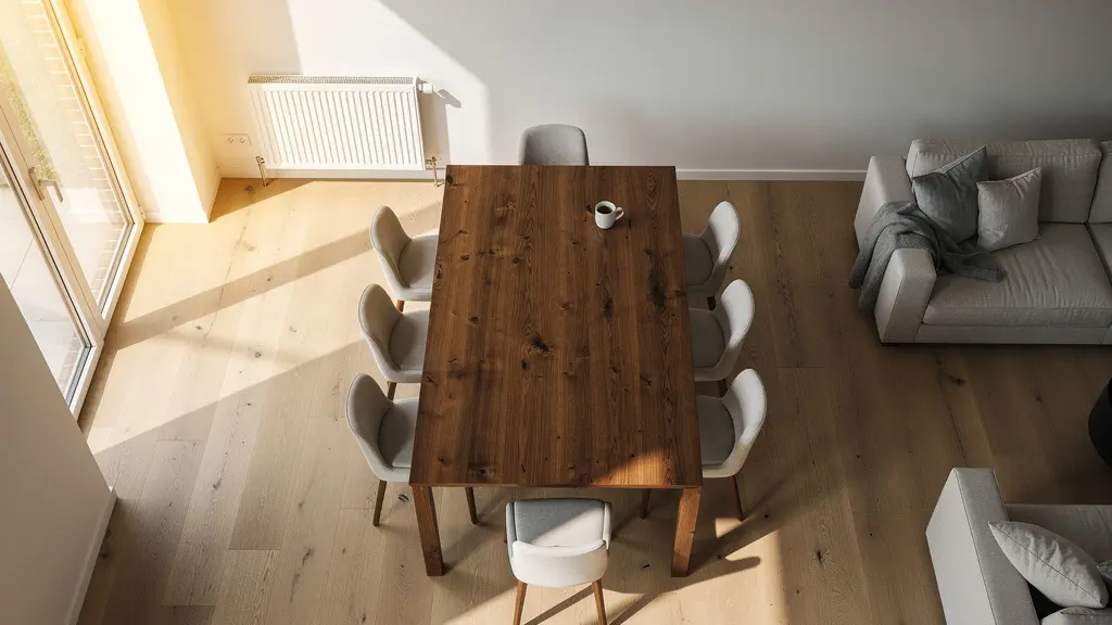 Vista dall'alto di una casa che mostra le zone a rischio per i mobili in legno