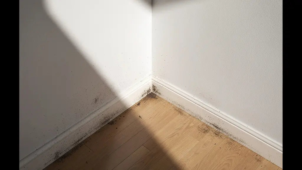 Vista dall'alto di una trappola posizionata perpendicolarmente al muro