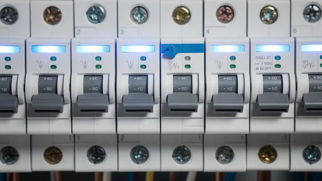 Quadro elettrico moderno con contatore smart e luci LED di stato in ambiente domestico