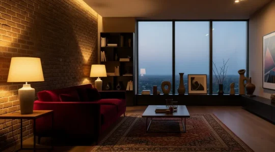 Soggiorno moderno con illuminazione LED dimmerabile che crea un'atmosfera rilassante per la serata