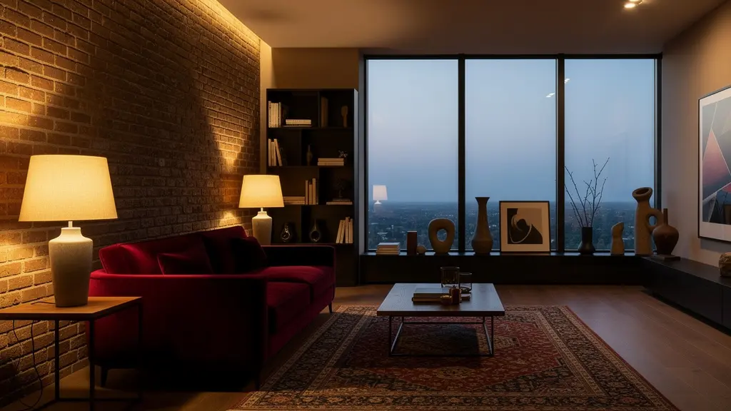 Soggiorno moderno con illuminazione LED dimmerabile che crea un'atmosfera rilassante per la serata