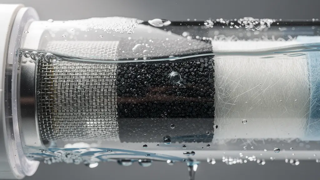 Sistema di filtrazione a tre stadi per acqua piovana con filtro autopulente