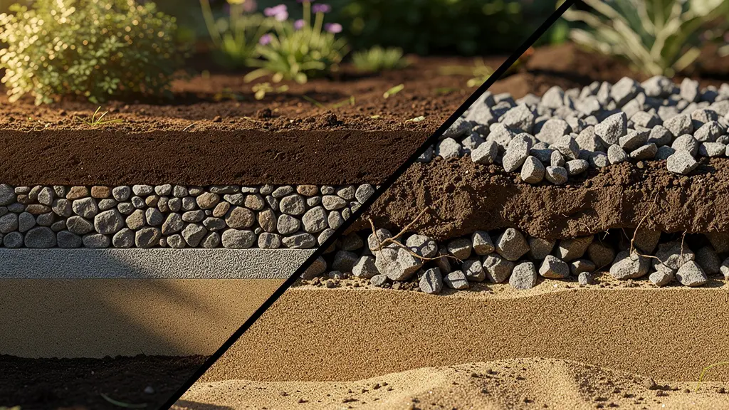 Sezione trasversale di un vialetto che mostra gli strati di sottofondo compattati correttamente