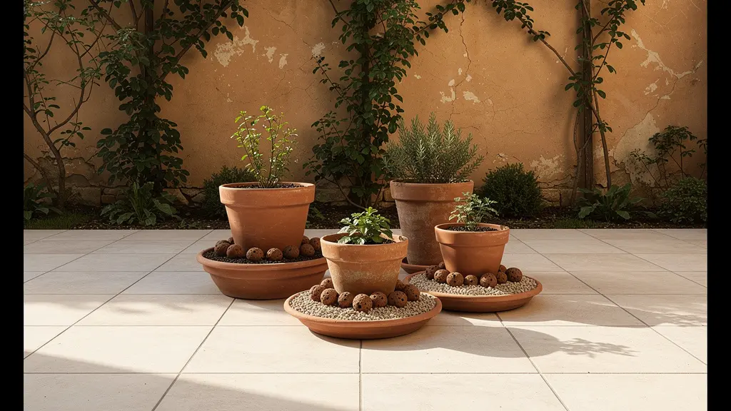 Sottovaso riempito con argilla espansa e ghiaia per impedire deposizione uova di zanzara tigre