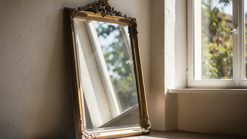Specchio posizionato su parete adiacente alla finestra che riflette e diffonde la luce naturale nel soggiorno