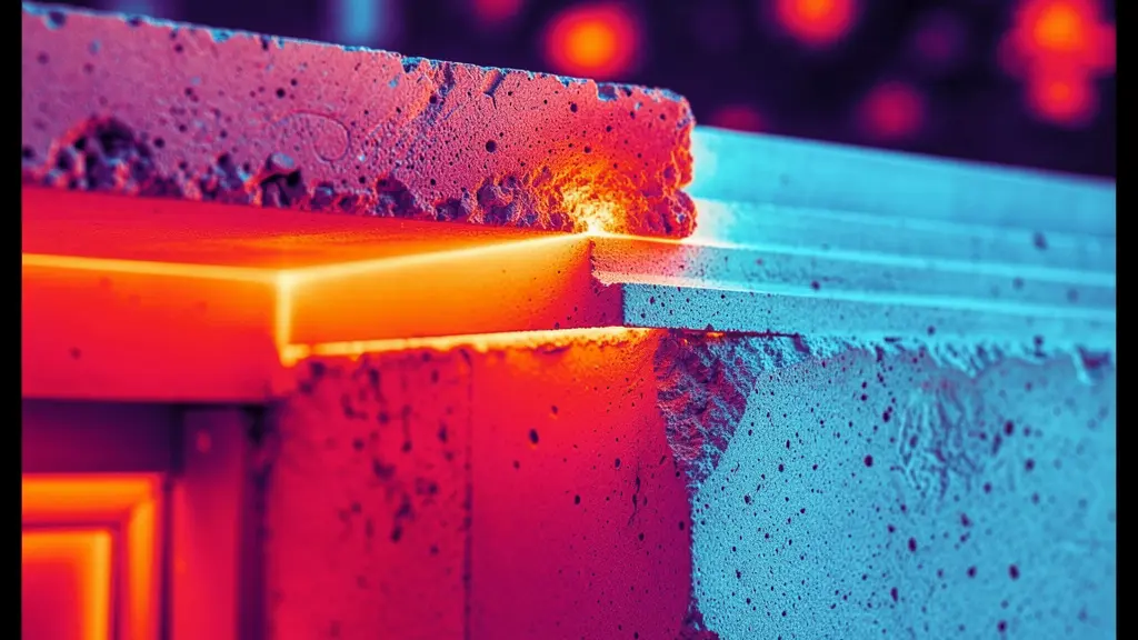 Immagine termografica che mostra il ponte termico di un balcone non isolato con perdite di calore evidenti