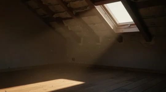 Interno di una soffitta con trappole posizionate strategicamente lungo i muri